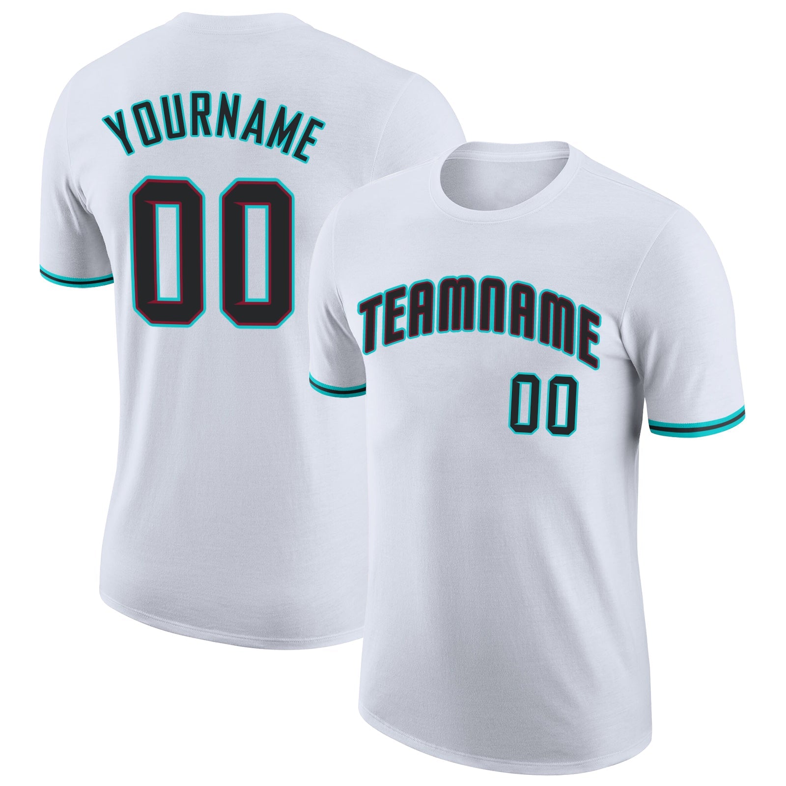 Custom White Black-Aqua Performance T-Shirt - Main View