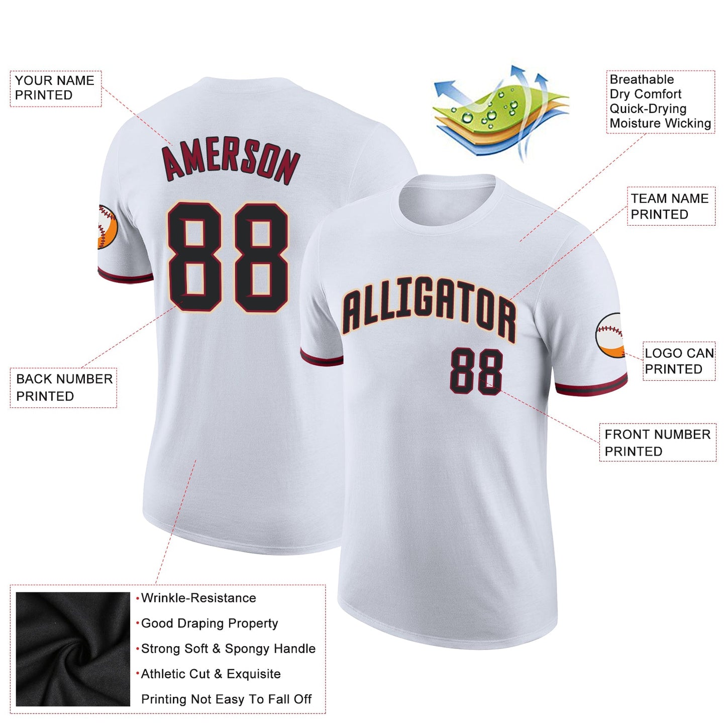Custom White Black-Crimson Performance T-Shirt view 2