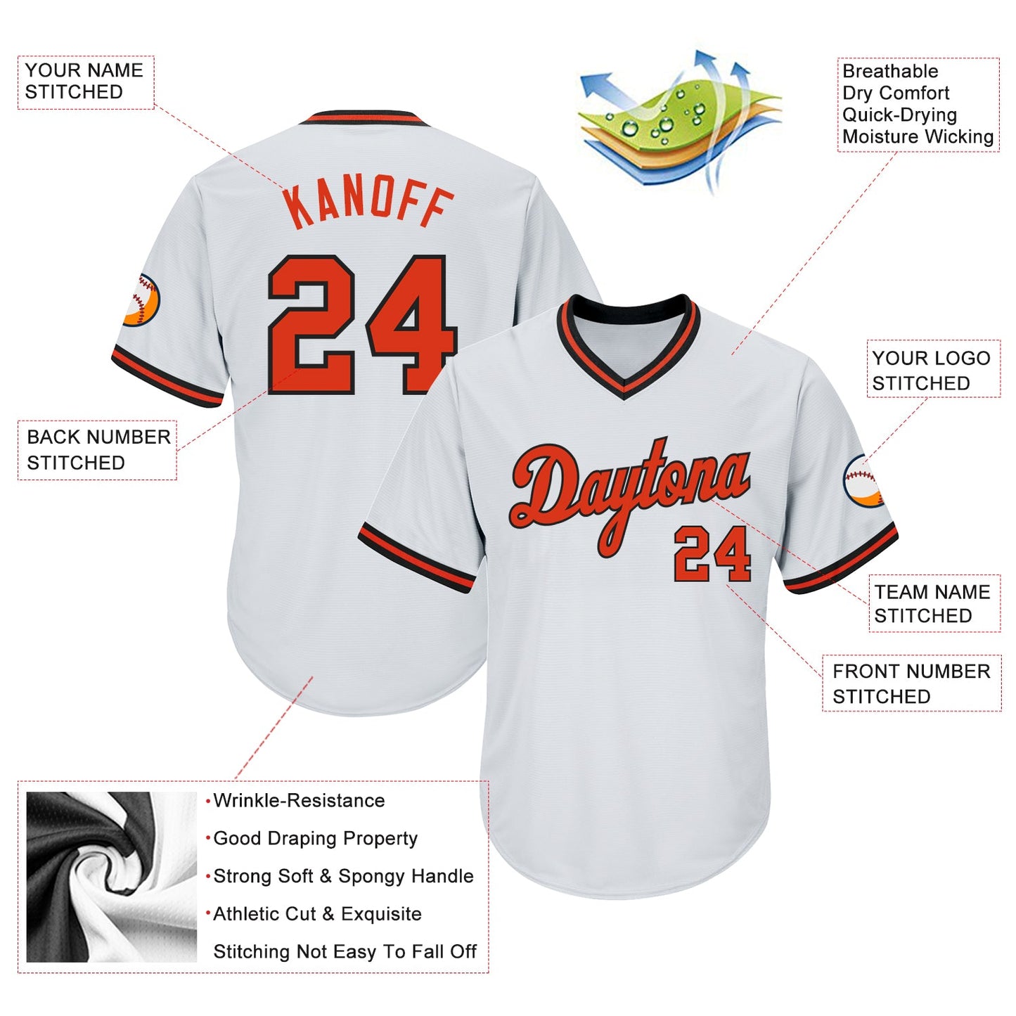 Custom White Orange-Black Authentic Throwback Rib-Knit Baseball Jersey Shirt view 4