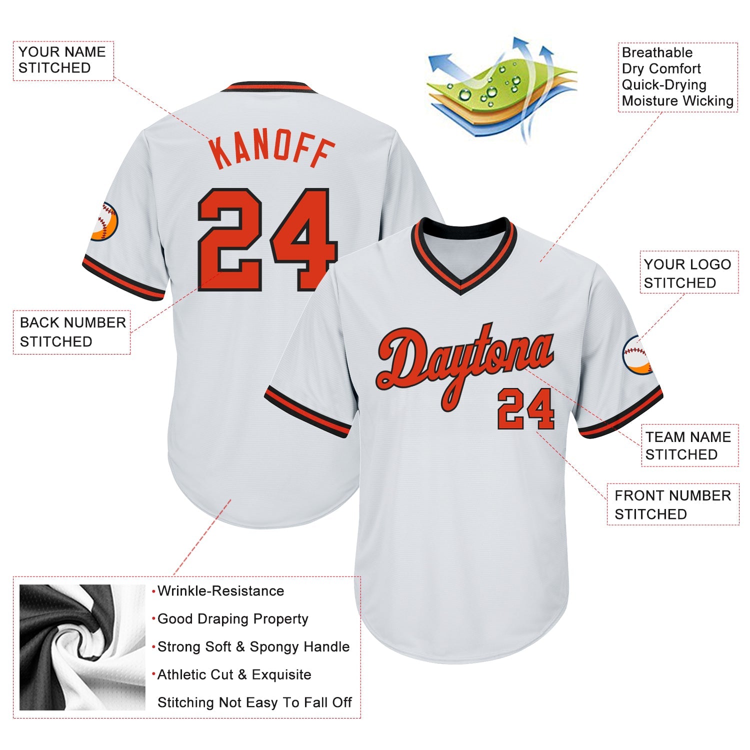 Custom White Orange-Black Authentic Throwback Rib-Knit Baseball Jersey Shirt view 4