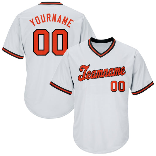Custom White Orange-Black Authentic Throwback Rib-Knit Baseball Jersey Shirt - Main View