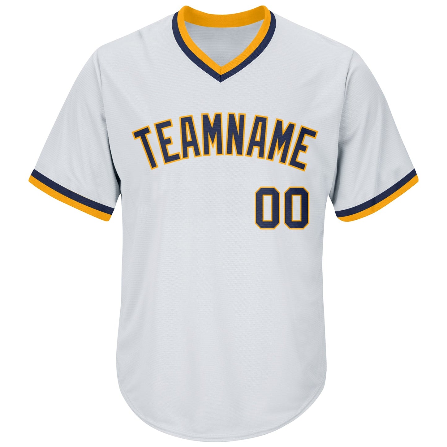 Custom White Navy-Gold Authentic Throwback Rib-Knit Baseball Jersey Shirt view 2