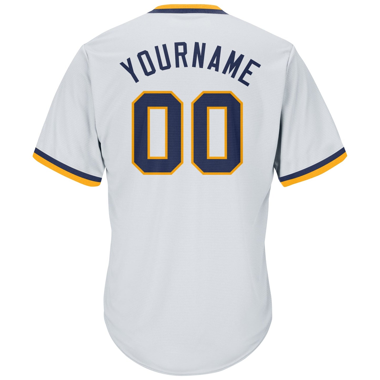 Custom White Navy-Gold Authentic Throwback Rib-Knit Baseball Jersey Shirt view 3