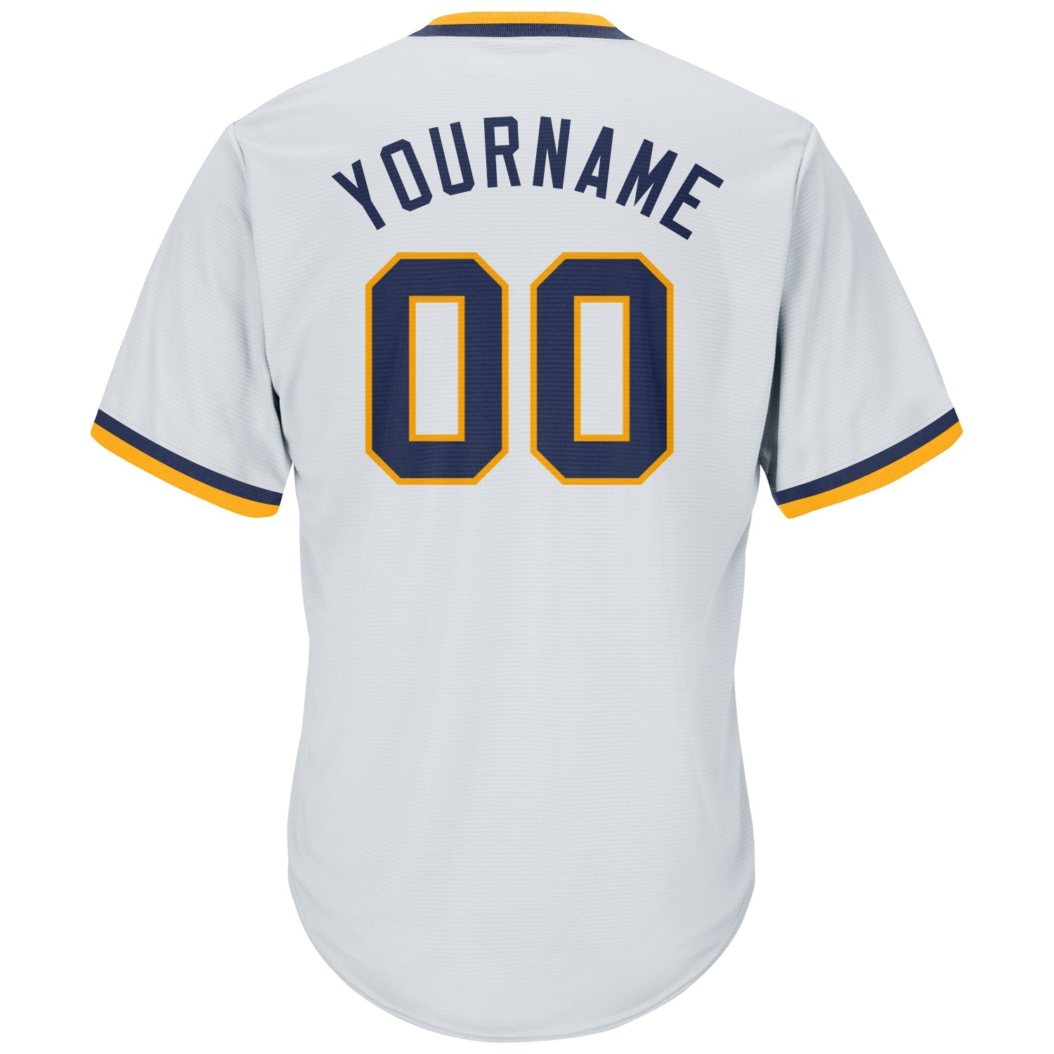 Custom White Navy-Gold Authentic Throwback Rib-Knit Baseball Jersey Shirt view 3