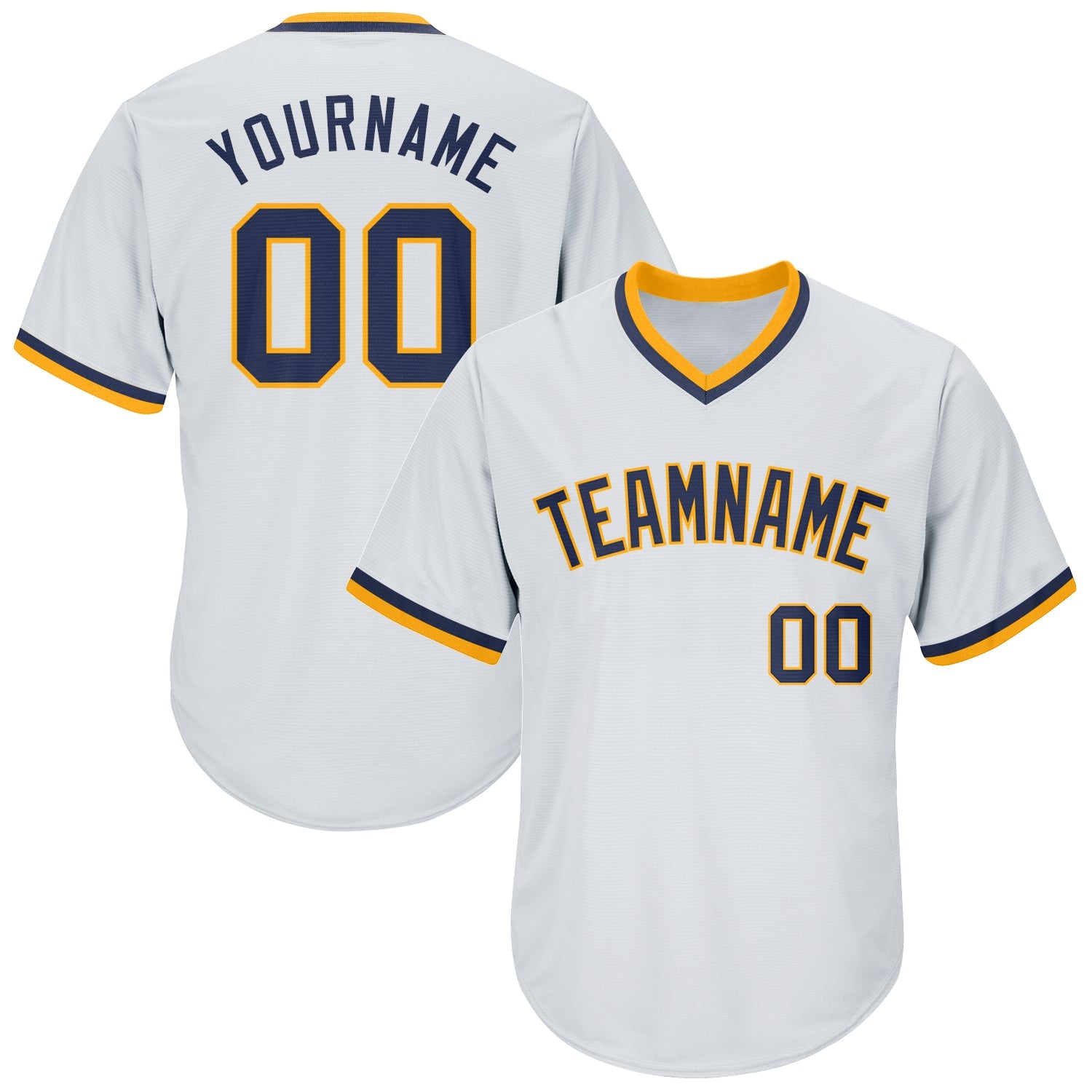 Custom White Navy-Gold Authentic Throwback Rib-Knit Baseball Jersey Shirt - Main View