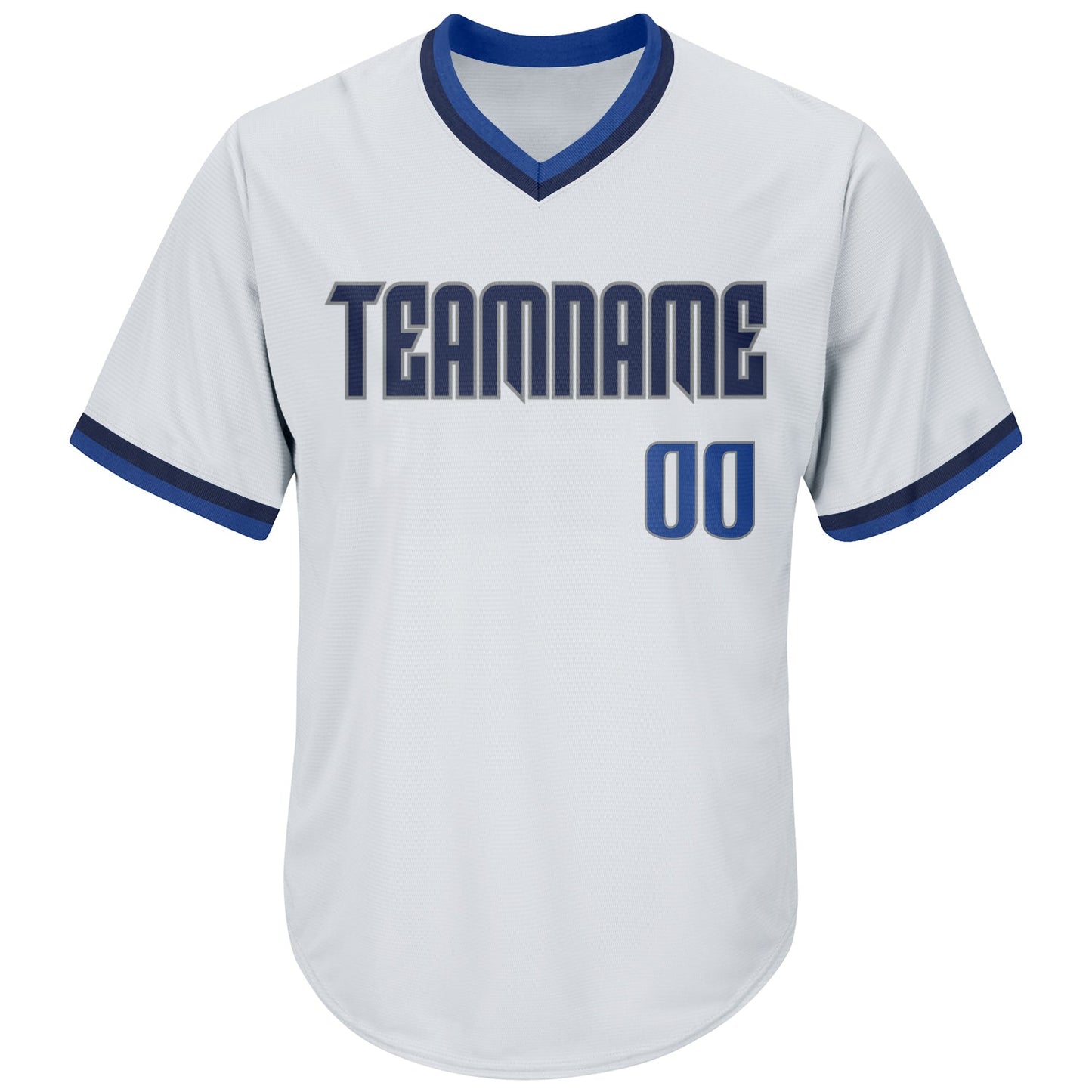 Custom White Blue-Navy Authentic Throwback Rib-Knit Baseball Jersey Shirt view 2