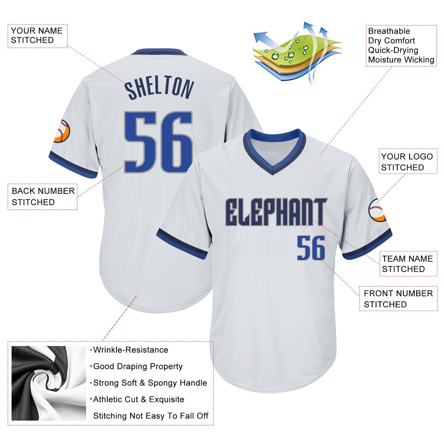 Custom White Blue-Navy Authentic Throwback Rib-Knit Baseball Jersey Shirt view 4