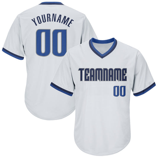 Custom White Blue-Navy Authentic Throwback Rib-Knit Baseball Jersey Shirt - Main View