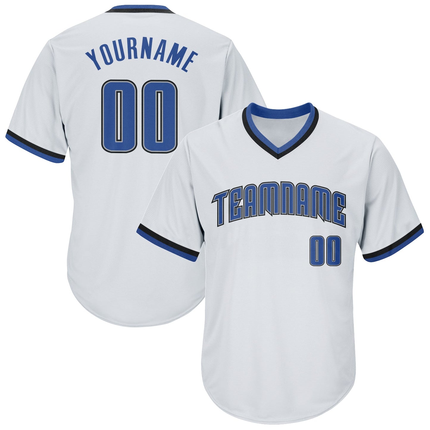 Custom White Blue-Black Authentic Throwback Rib-Knit Baseball Jersey Shirt - Main View