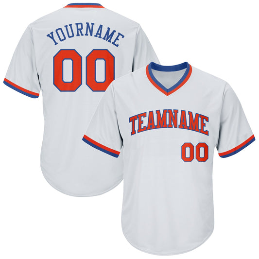 Custom White Orange-Royal Authentic Throwback Rib-Knit Baseball Jersey Shirt - Main View