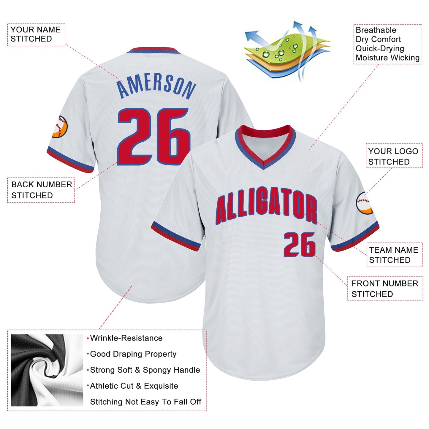 Custom White Red-Royal Authentic Throwback Rib-Knit Baseball Jersey Shirt view 4