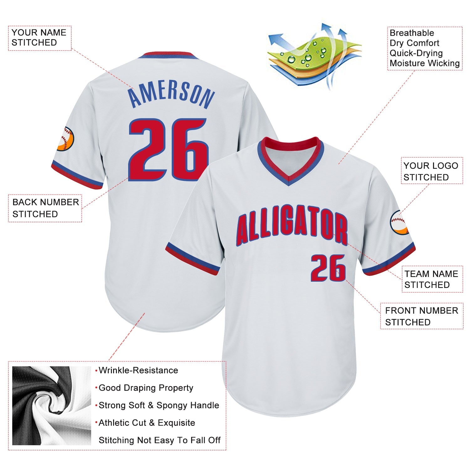 Custom White Red-Royal Authentic Throwback Rib-Knit Baseball Jersey Shirt view 4