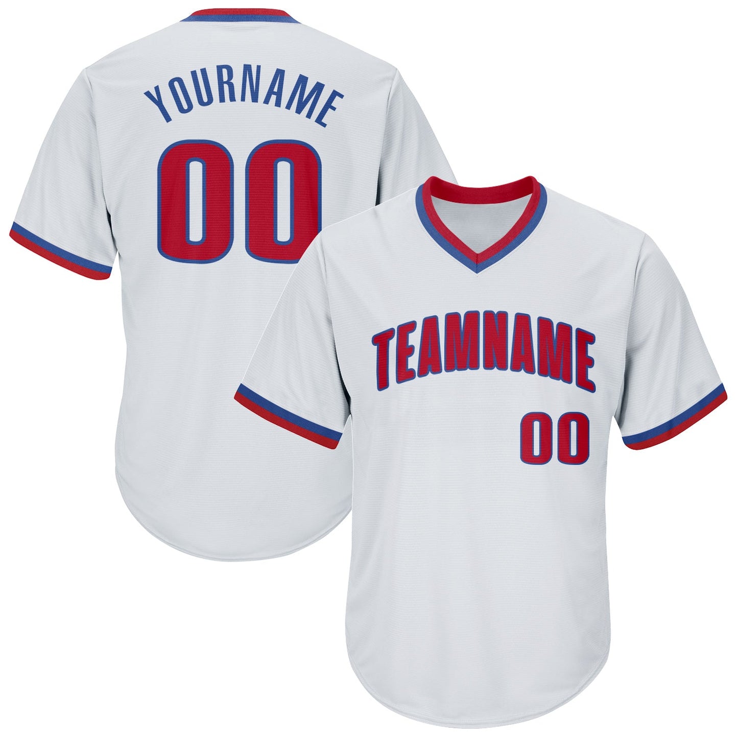 Custom White Red-Royal Authentic Throwback Rib-Knit Baseball Jersey Shirt - Main View