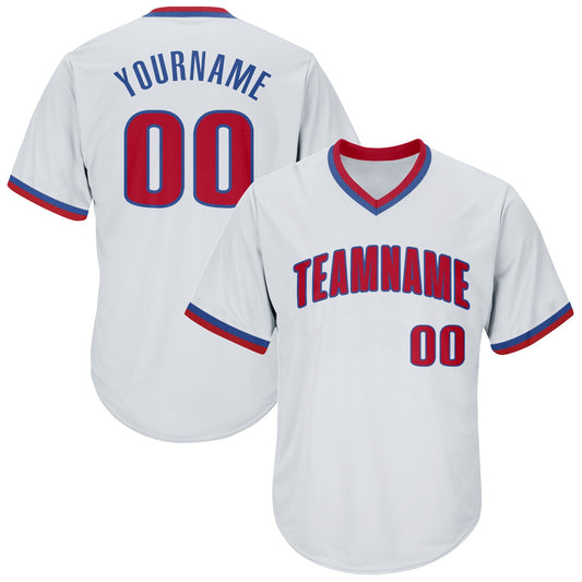 Custom White Red-Royal Authentic Throwback Rib-Knit Baseball Jersey Shirt - Main View