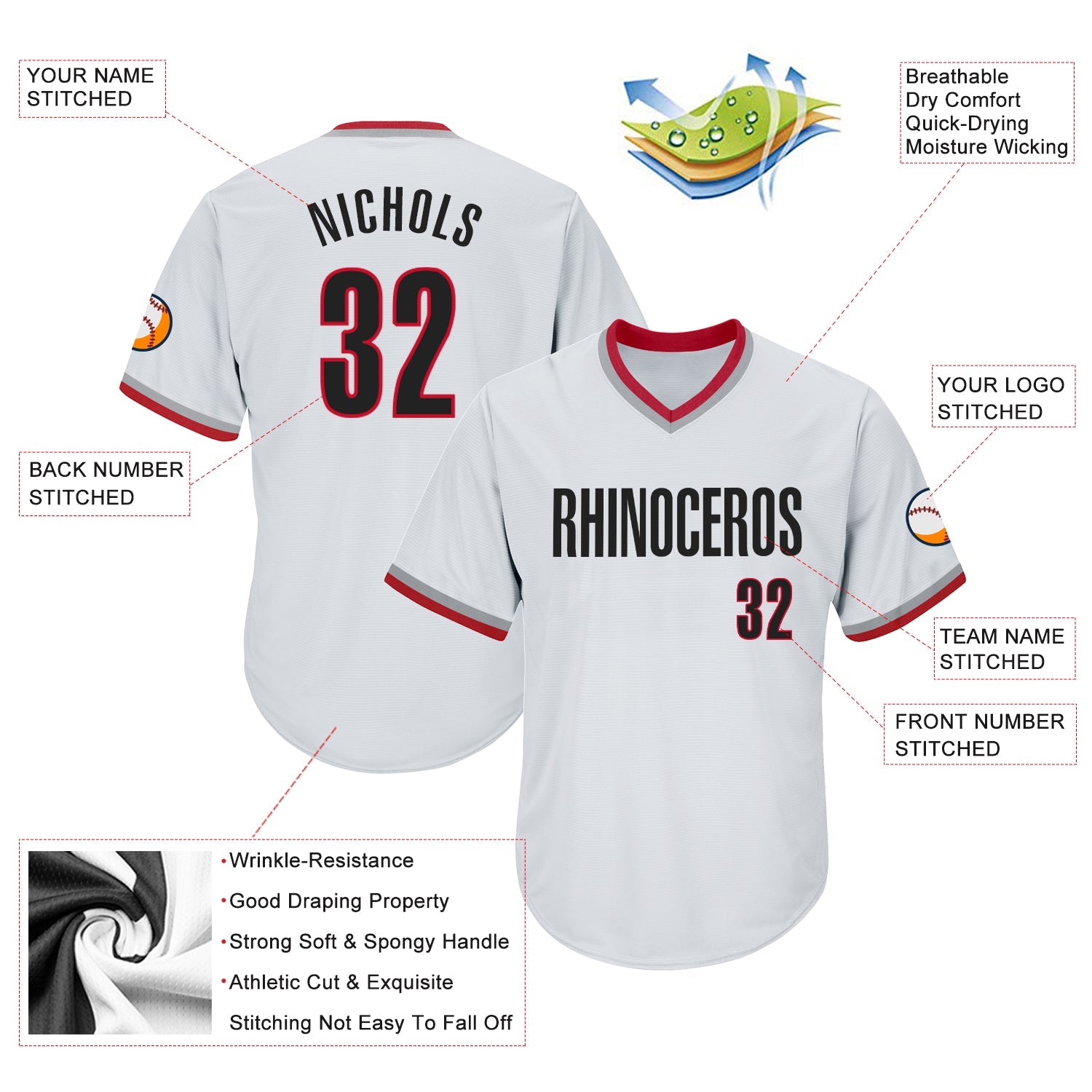 Custom White Black-Red Authentic Throwback Rib-Knit Baseball Jersey Shirt view 4