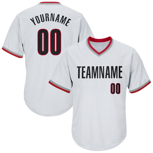 Custom White Black-Red Authentic Throwback Rib-Knit Baseball Jersey Shirt - Main View