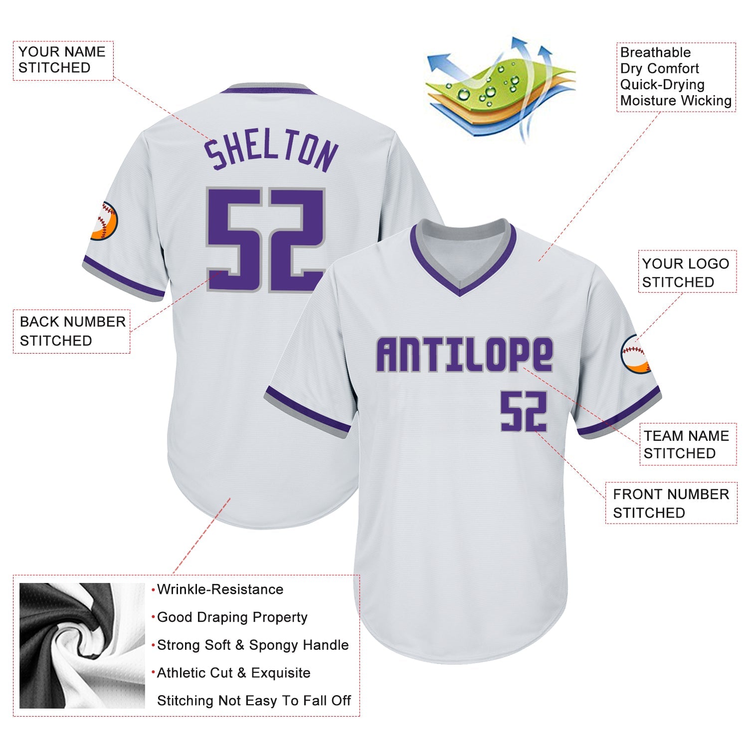 Custom White Purple-Gray Authentic Throwback Rib-Knit Baseball Jersey Shirt view 4