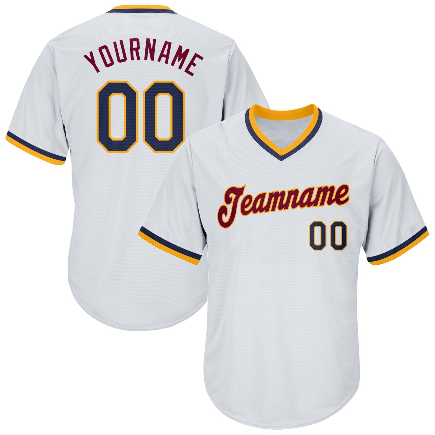 Custom White Navy-Gold Authentic Throwback Rib-Knit Baseball Jersey Shirt - Main View