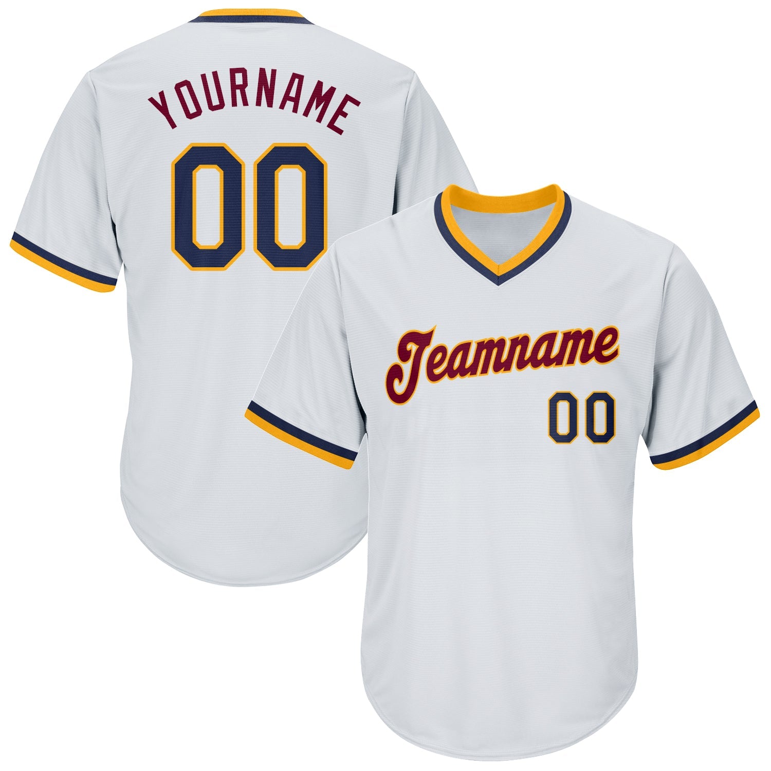 Custom White Navy-Gold Authentic Throwback Rib-Knit Baseball Jersey Shirt - Main View