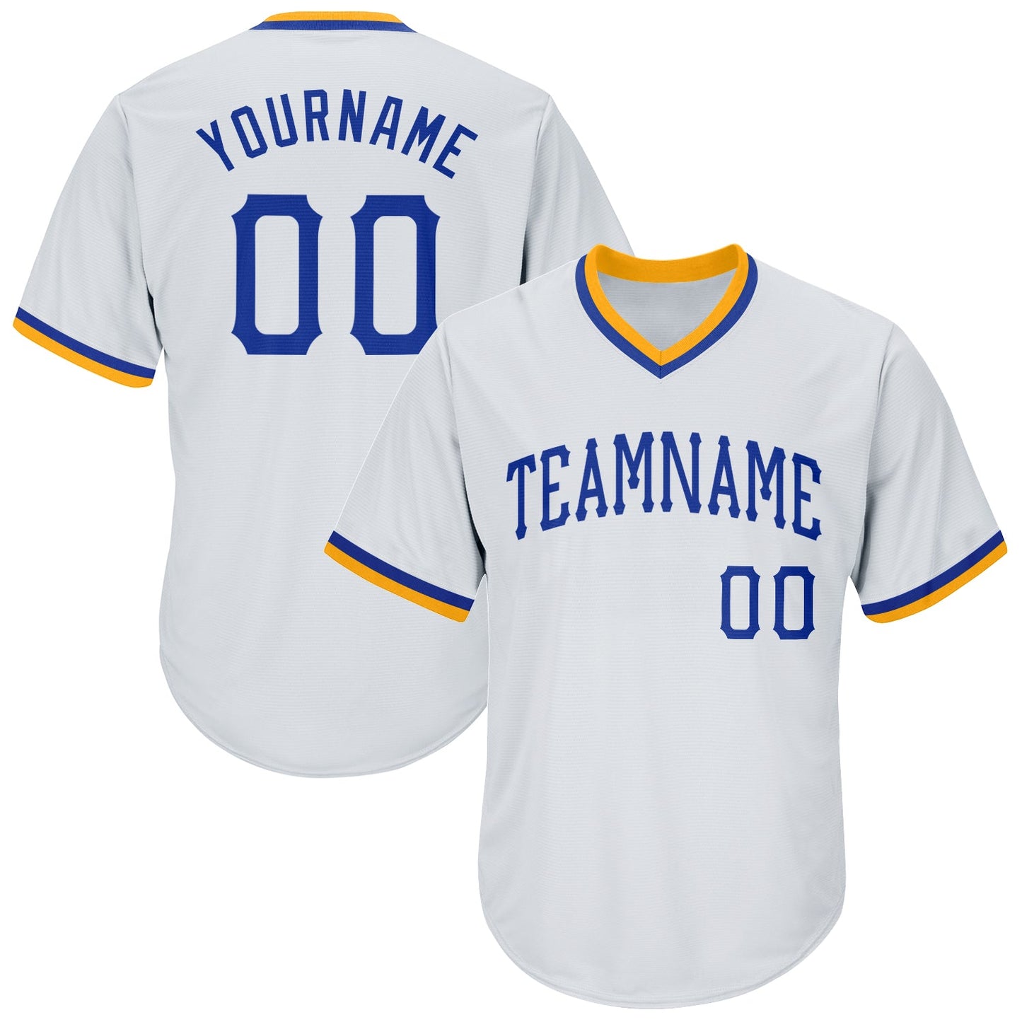 Custom White Royal-Gold Authentic Throwback Rib-Knit Baseball Jersey Shirt - Main View