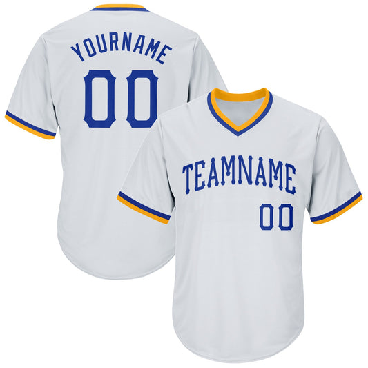 Custom White Royal-Gold Authentic Throwback Rib-Knit Baseball Jersey Shirt - Main View