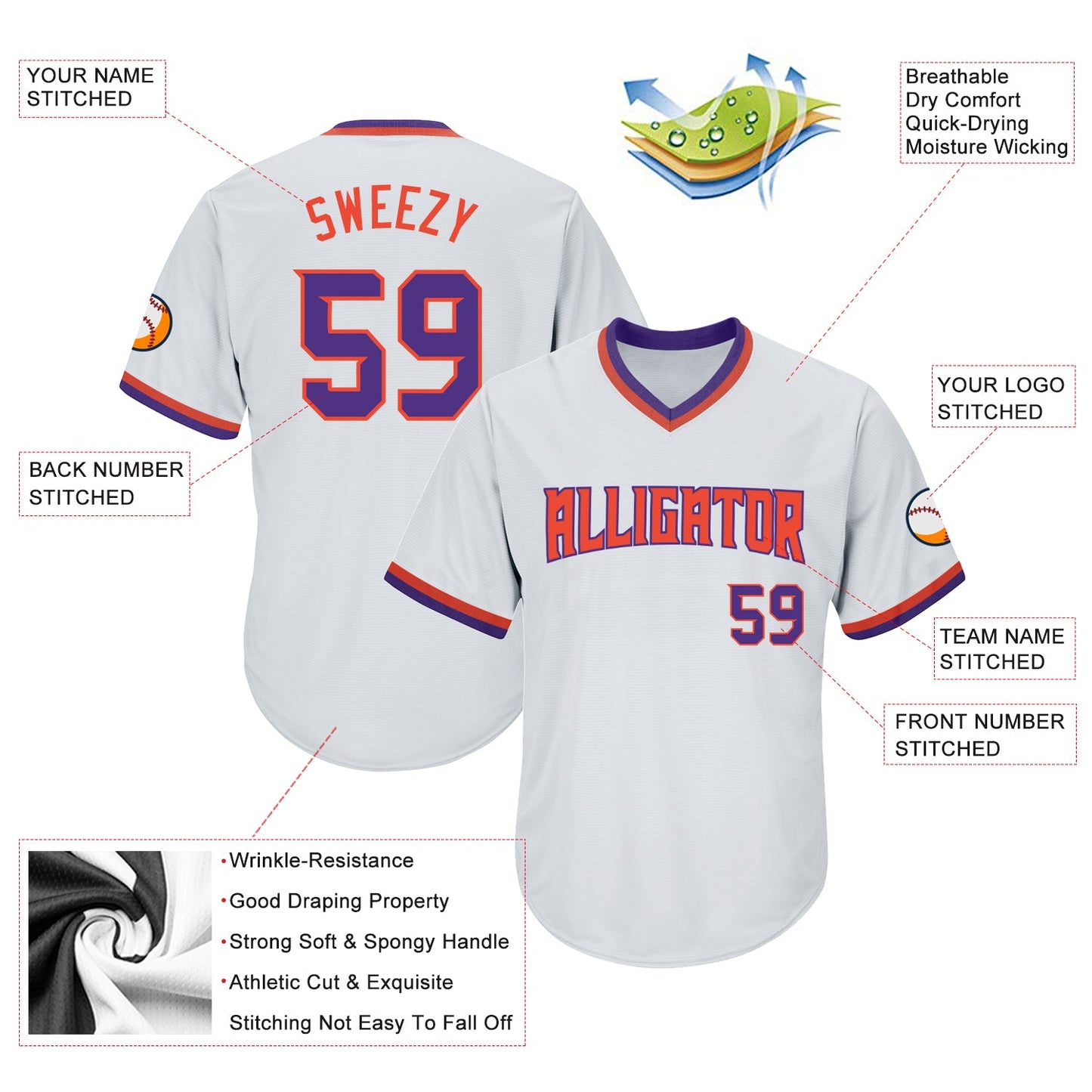 Custom White Purple-Orange Authentic Throwback Rib-Knit Baseball Jersey Shirt view 4