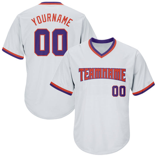 Custom White Purple-Orange Authentic Throwback Rib-Knit Baseball Jersey Shirt - Main View