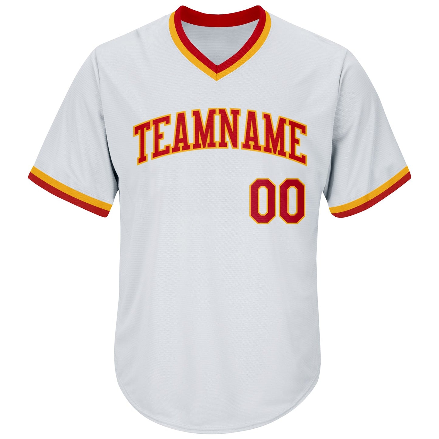 Custom White Red-Gold Authentic Throwback Rib-Knit Baseball Jersey Shirt view 2