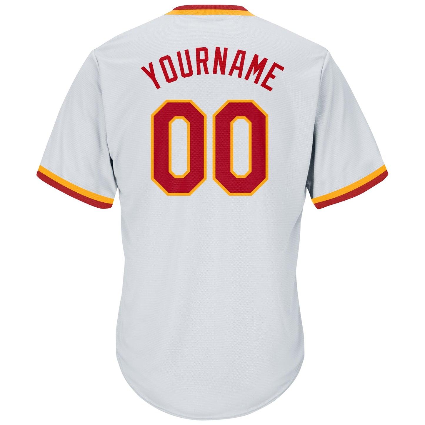 Custom White Red-Gold Authentic Throwback Rib-Knit Baseball Jersey Shirt view 3