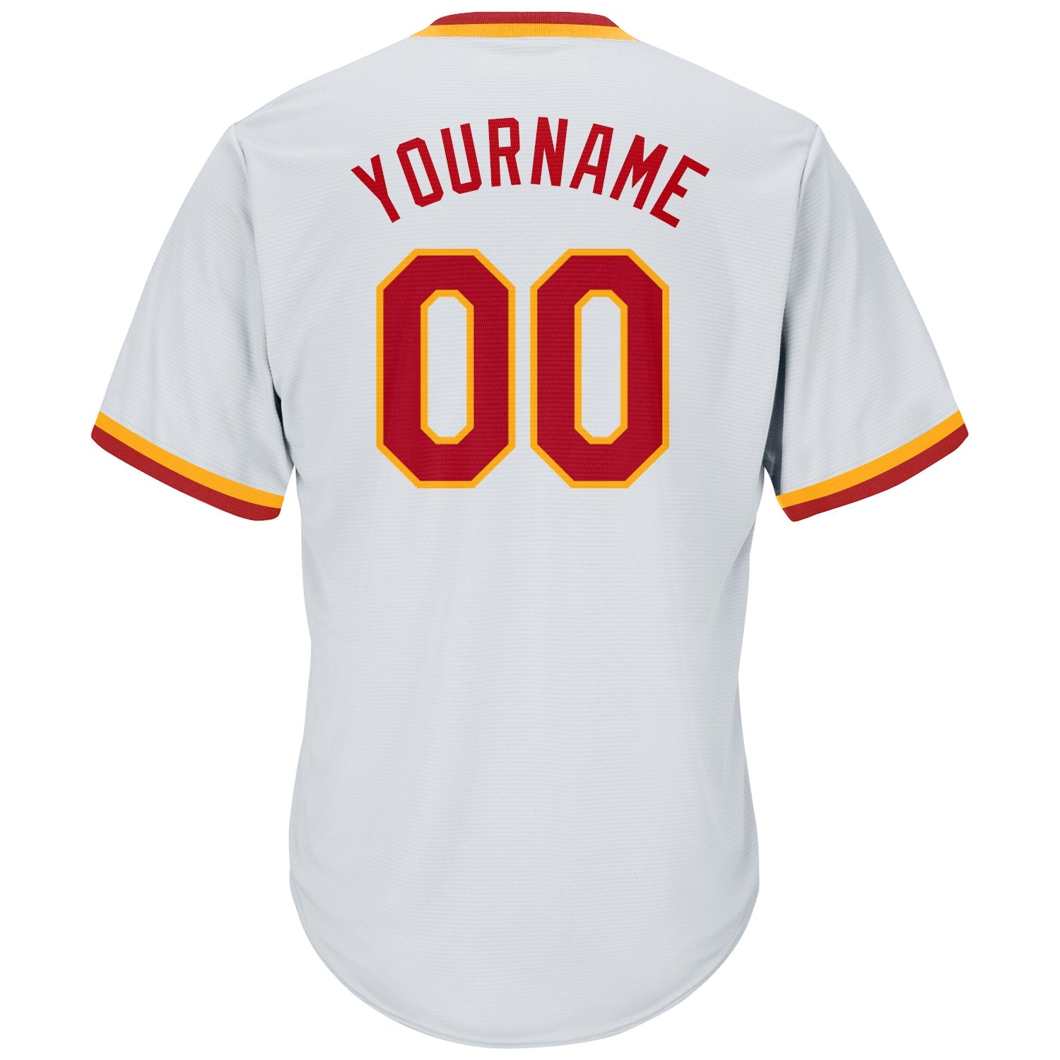 Custom White Red-Gold Authentic Throwback Rib-Knit Baseball Jersey Shirt view 3