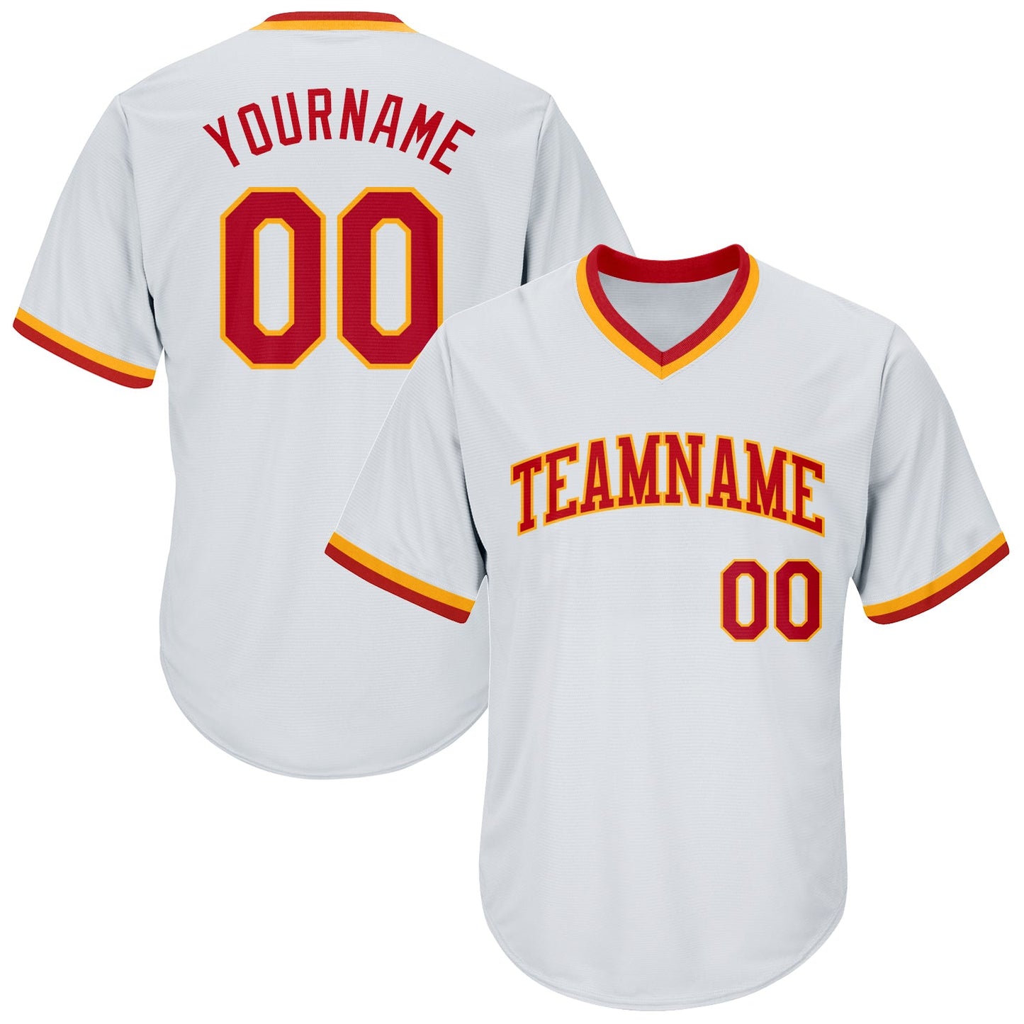 Custom White Red-Gold Authentic Throwback Rib-Knit Baseball Jersey Shirt - Main View