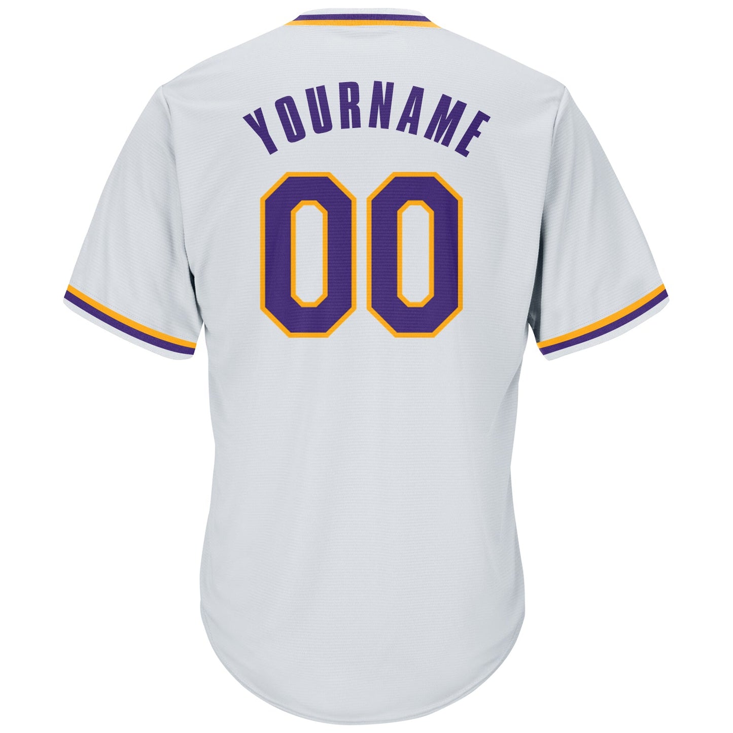 Custom White Purple-Gold Authentic Throwback Rib-Knit Baseball Jersey Shirt view 3
