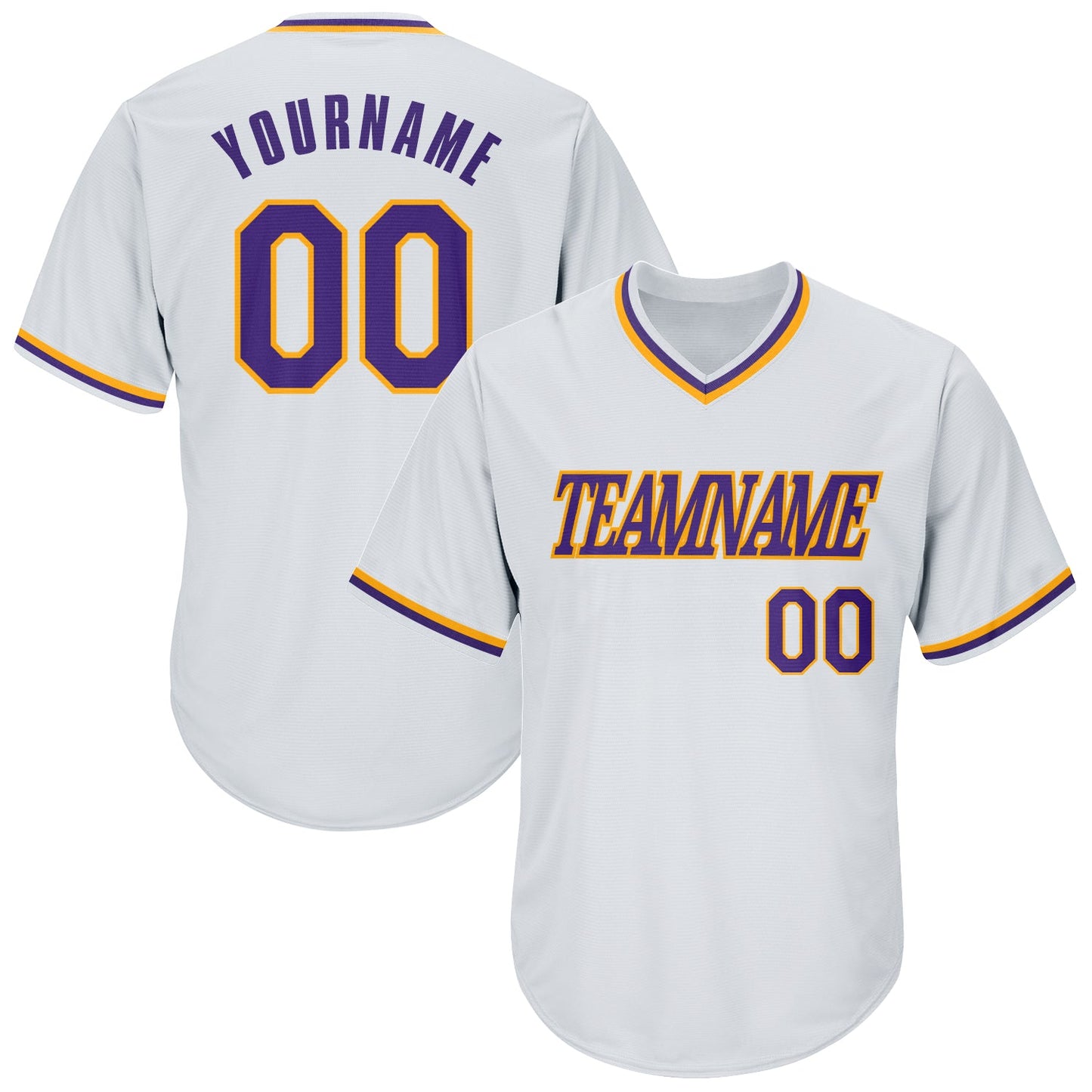 Custom White Purple-Gold Authentic Throwback Rib-Knit Baseball Jersey Shirt - Main View