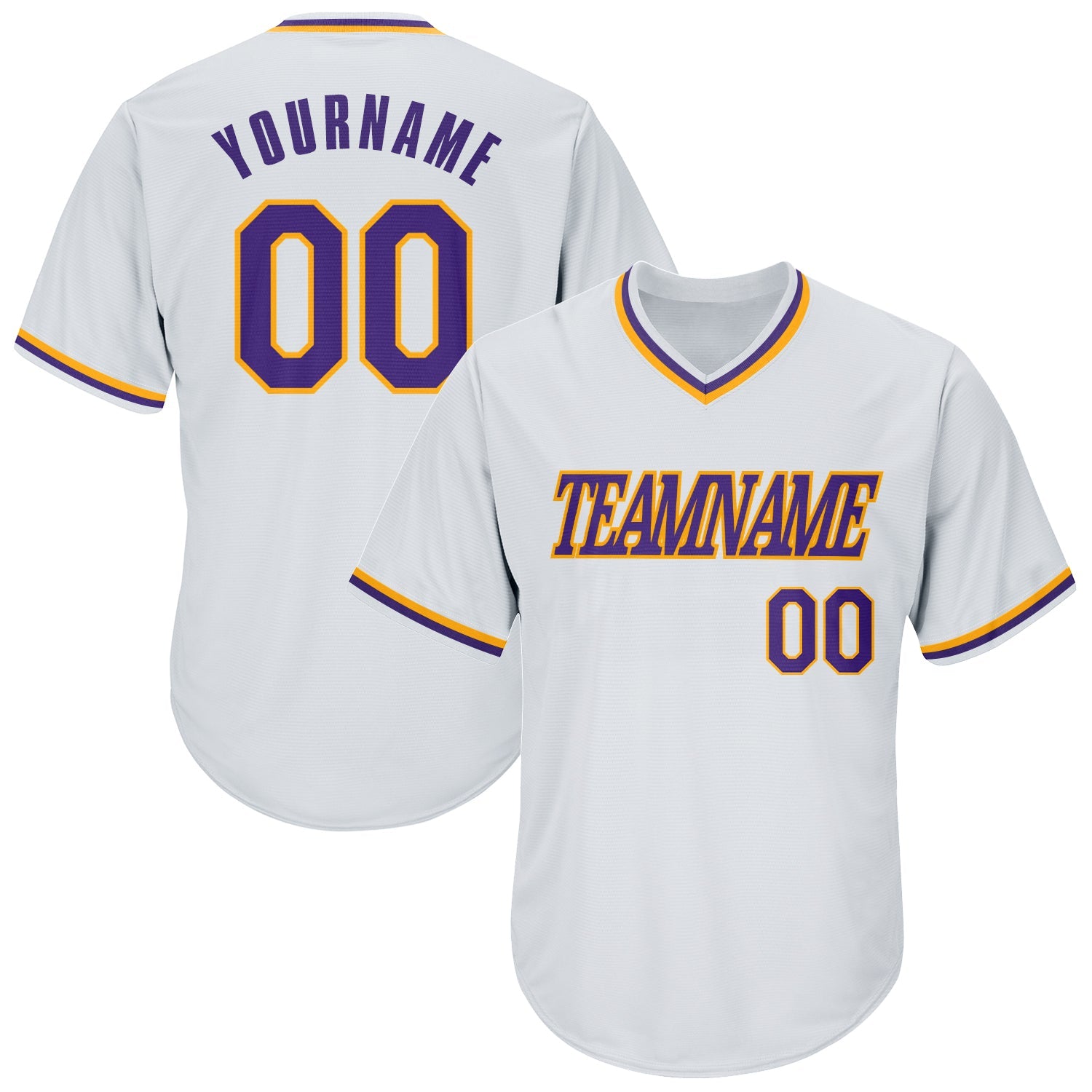 Custom White Purple-Gold Authentic Throwback Rib-Knit Baseball Jersey Shirt - Main View