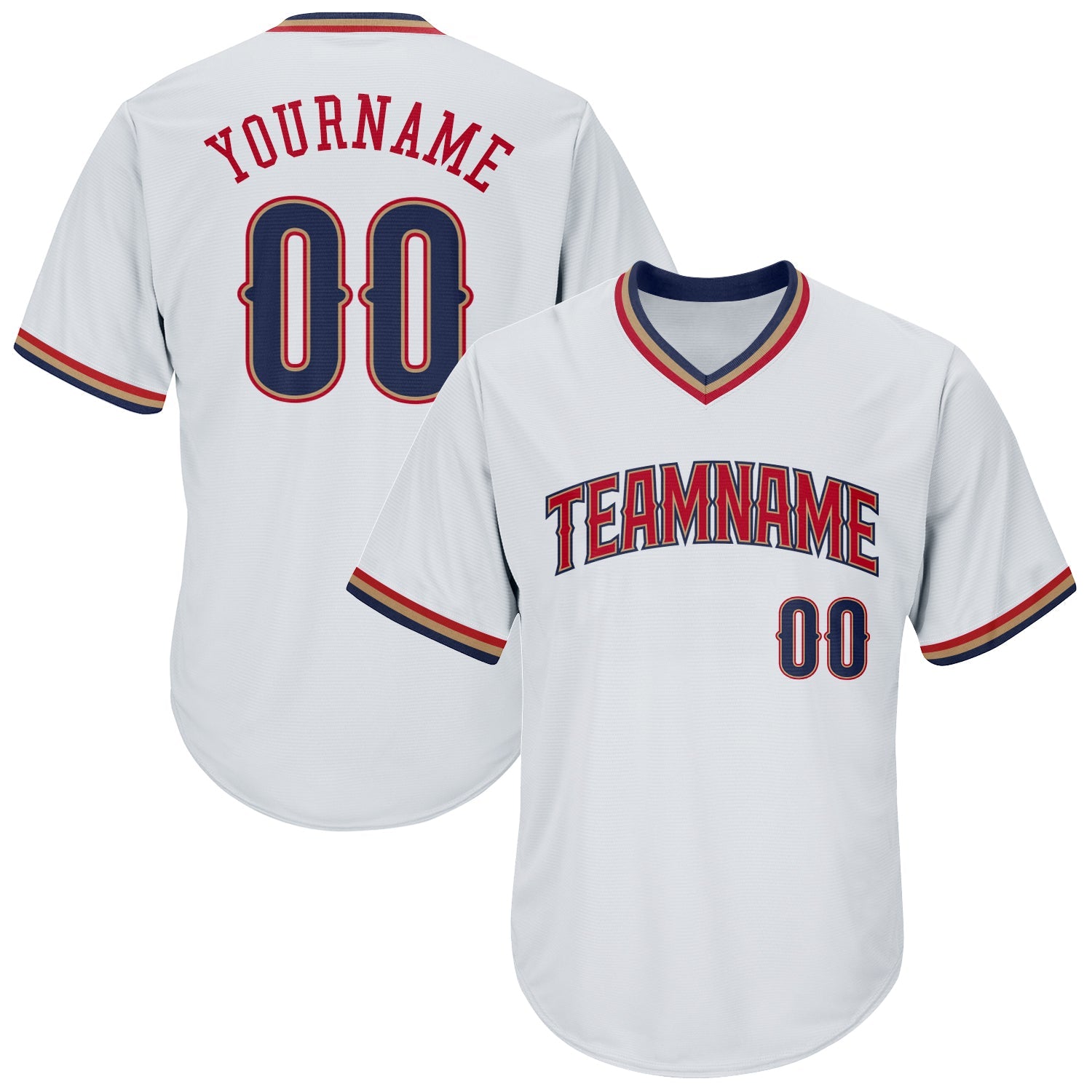 Custom White Navy-Red Authentic Throwback Rib-Knit Baseball Jersey Shirt - Main View
