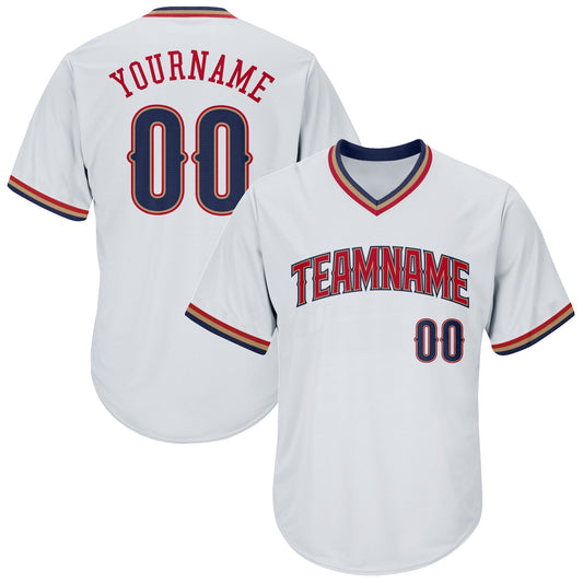 Custom White Navy-Red Authentic Throwback Rib-Knit Baseball Jersey Shirt - Main View
