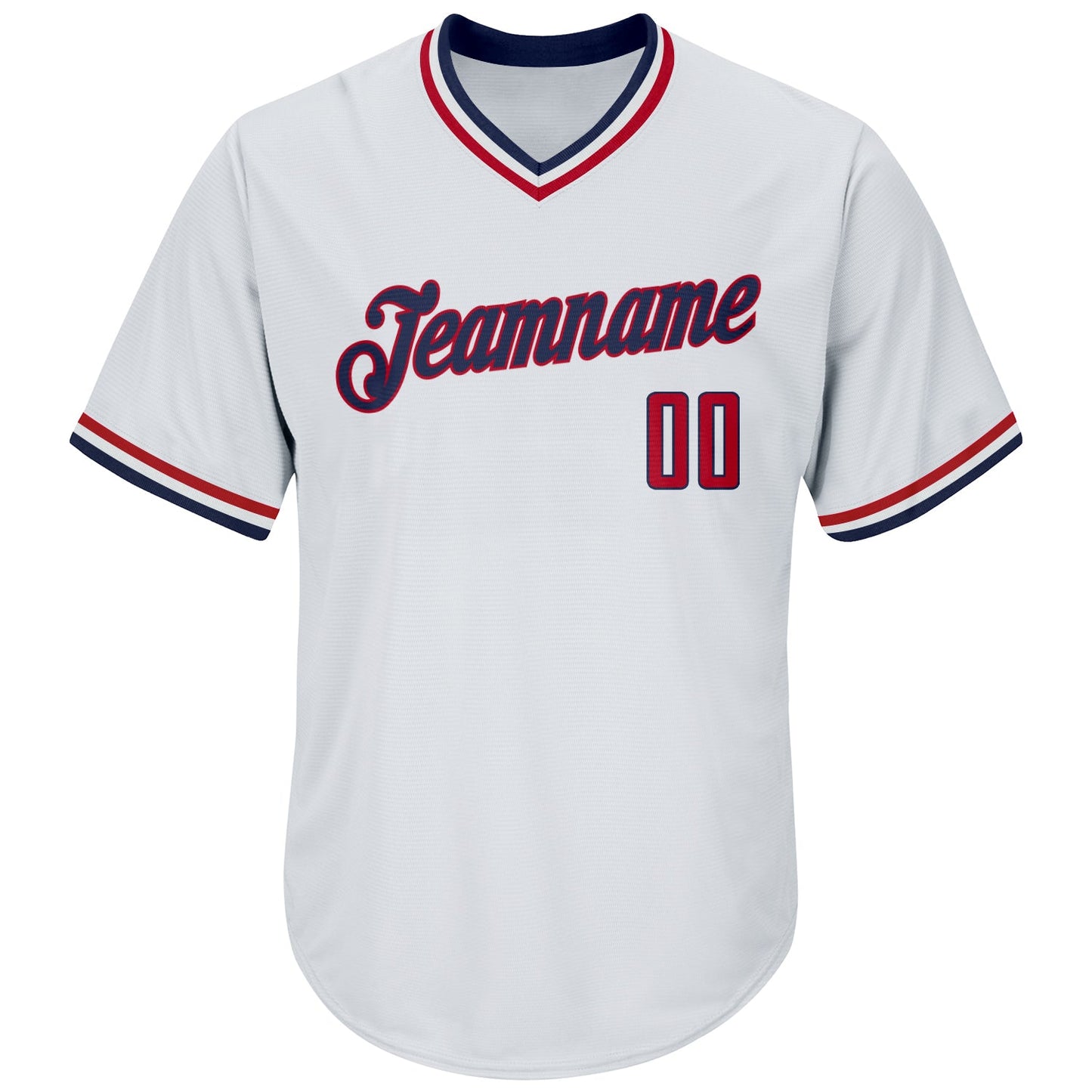 Custom White Red-Navy Authentic Throwback Rib-Knit Baseball Jersey Shirt view 2
