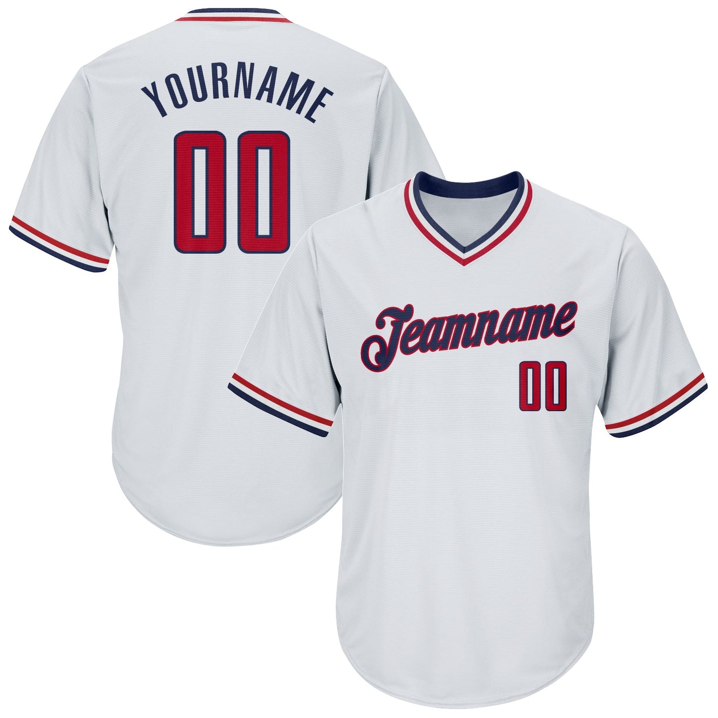 Custom White Red-Navy Authentic Throwback Rib-Knit Baseball Jersey Shirt - Main View