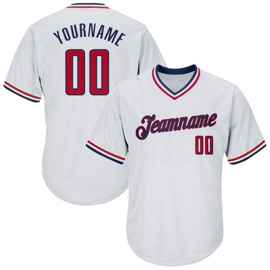 Custom White Red-Navy Authentic Throwback Rib-Knit Baseball Jersey Shirt - Main View