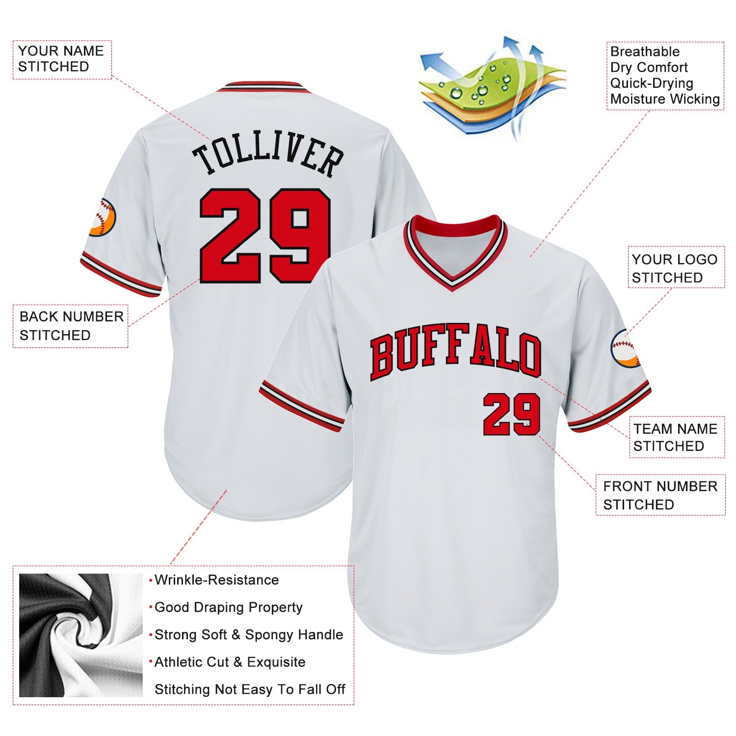Custom White Red-Black Authentic Throwback Rib-Knit Baseball Jersey Shirt view 4
