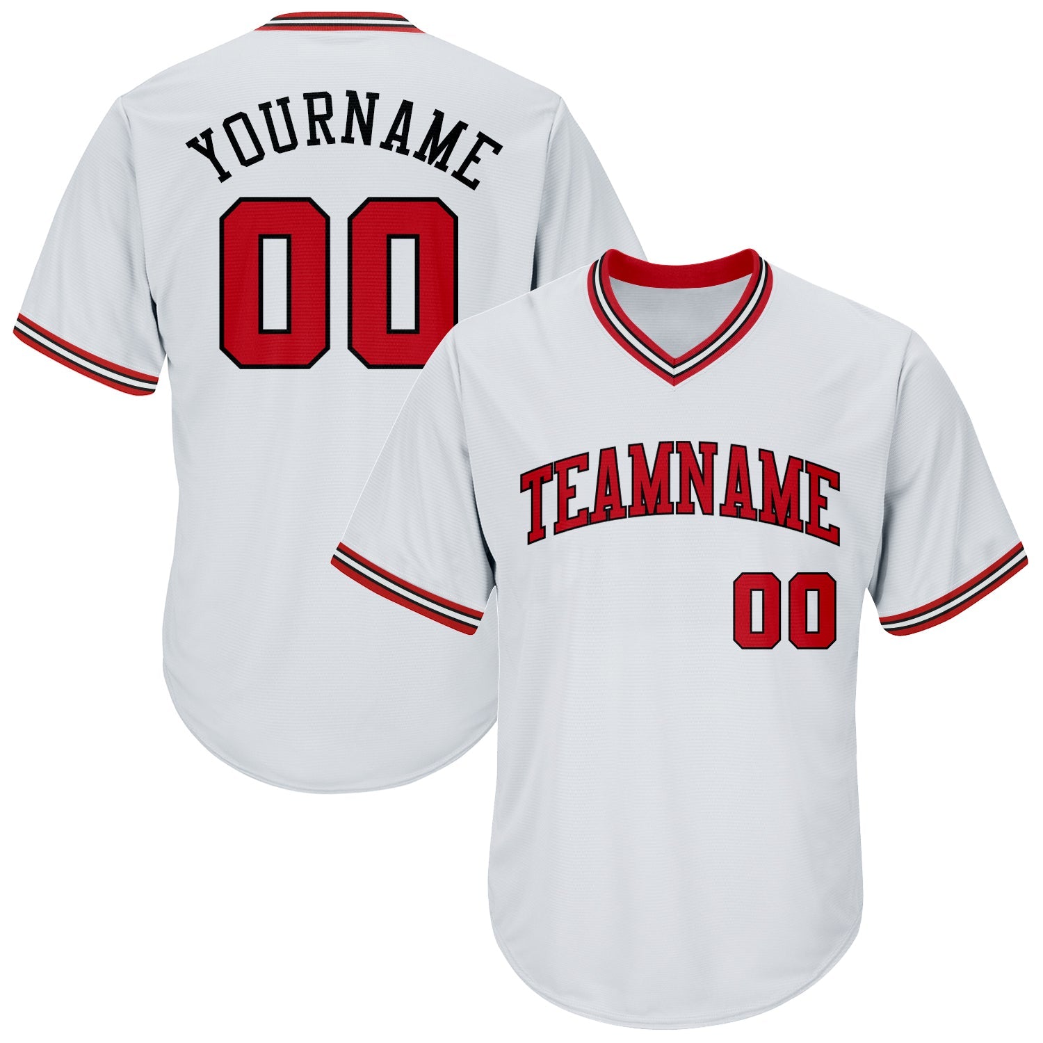 Custom White Red-Black Authentic Throwback Rib-Knit Baseball Jersey Shirt - Main View