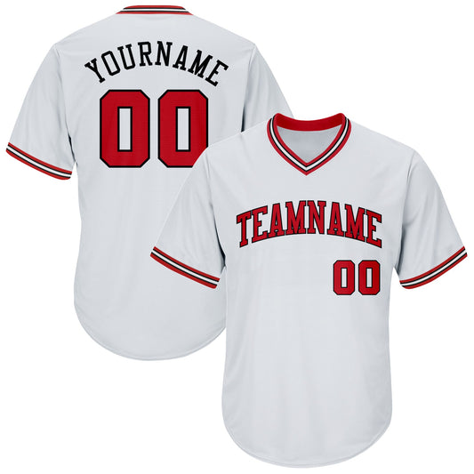 Custom White Red-Black Authentic Throwback Rib-Knit Baseball Jersey Shirt - Main View