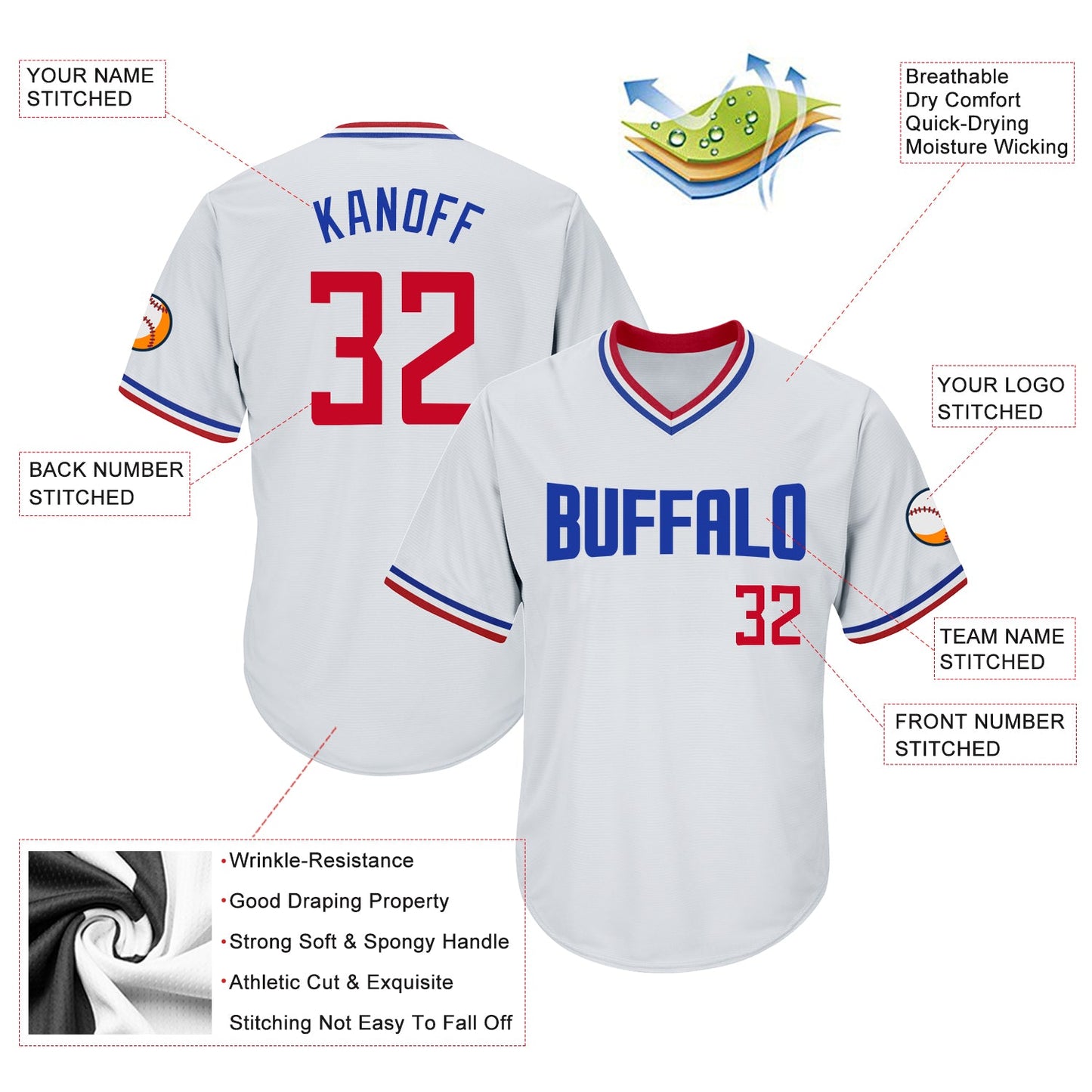 Custom White Red-Royal Authentic Throwback Rib-Knit Baseball Jersey Shirt view 4