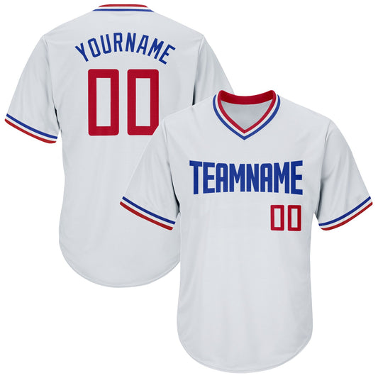 Custom White Red-Royal Authentic Throwback Rib-Knit Baseball Jersey Shirt - Main View