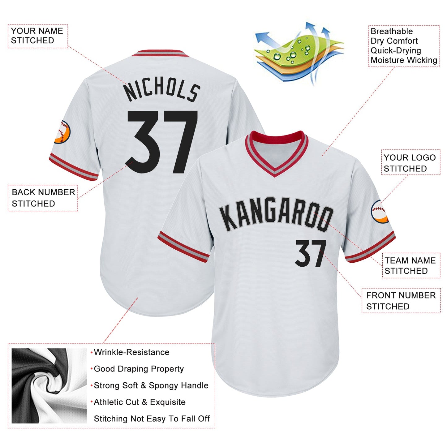 Custom White Black-Red Authentic Throwback Rib-Knit Baseball Jersey Shirt view 4