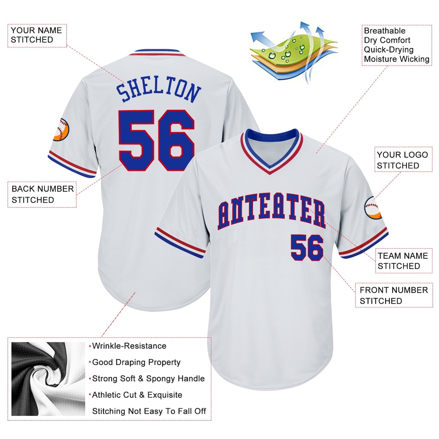 Custom White Royal-Red Authentic Throwback Rib-Knit Baseball Jersey Shirt view 4