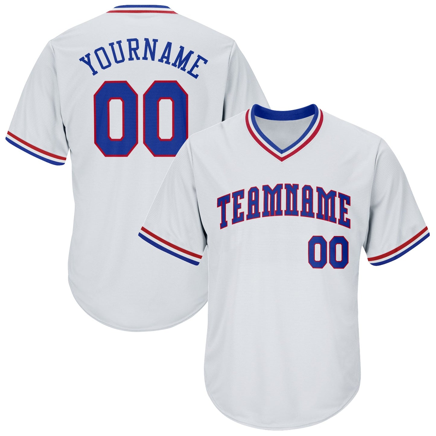 Custom White Royal-Red Authentic Throwback Rib-Knit Baseball Jersey Shirt - Main View