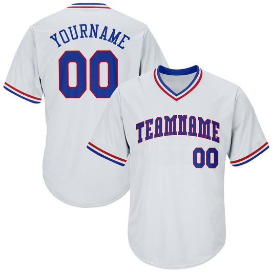 Custom White Royal-Red Authentic Throwback Rib-Knit Baseball Jersey Shirt - Main View