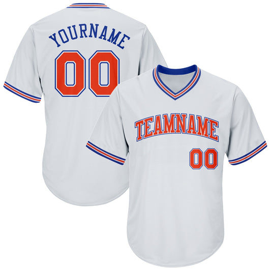 Custom White Orange-Royal Authentic Throwback Rib-Knit Baseball Jersey Shirt - Main View