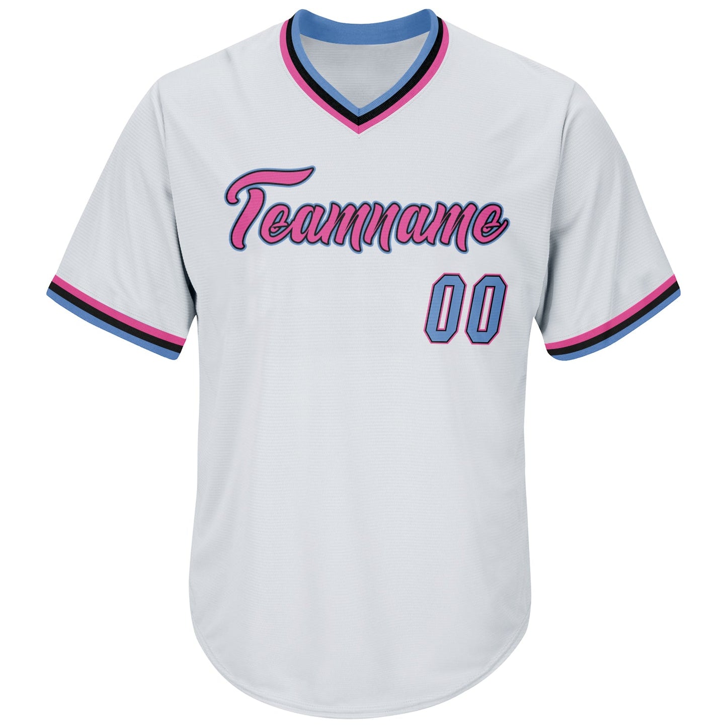 Custom White Light Blue-Pink Authentic Throwback Rib-Knit Baseball Jersey Shirt view 2